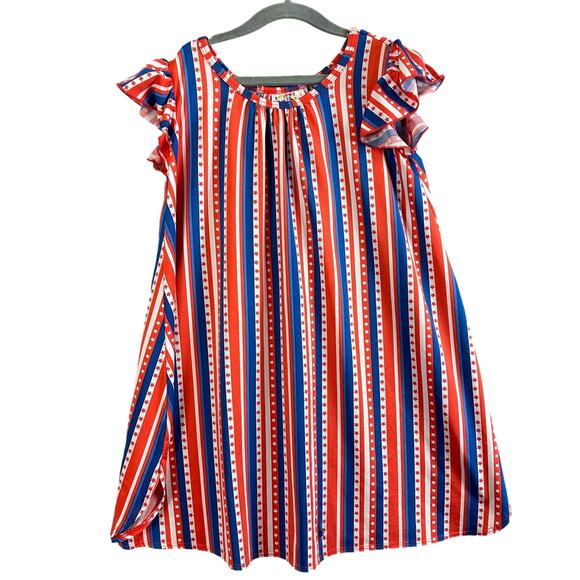 Dot Dot Smile Flutter Sleeve Swing Dress 7 Red White Blue American Flag 4th July - Picture 1 of 8